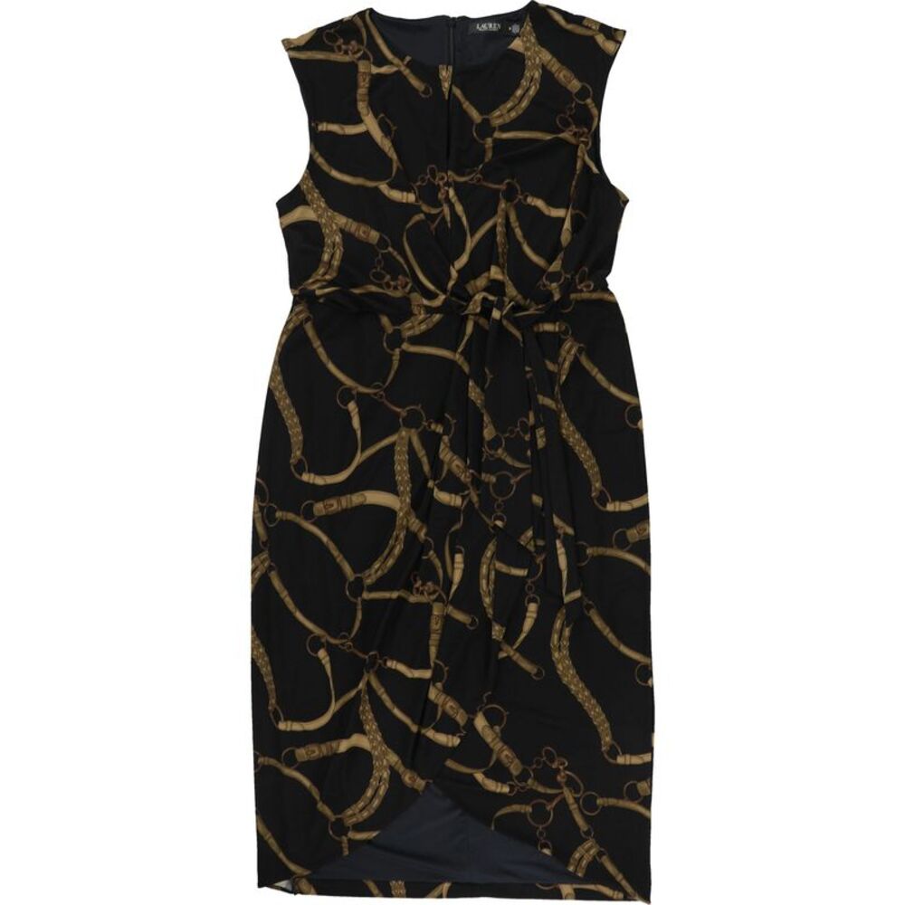 Ralph Lauren Womens Belting-Print Tie-Front Wrap Polo Pleated Asymmetrical Dr...